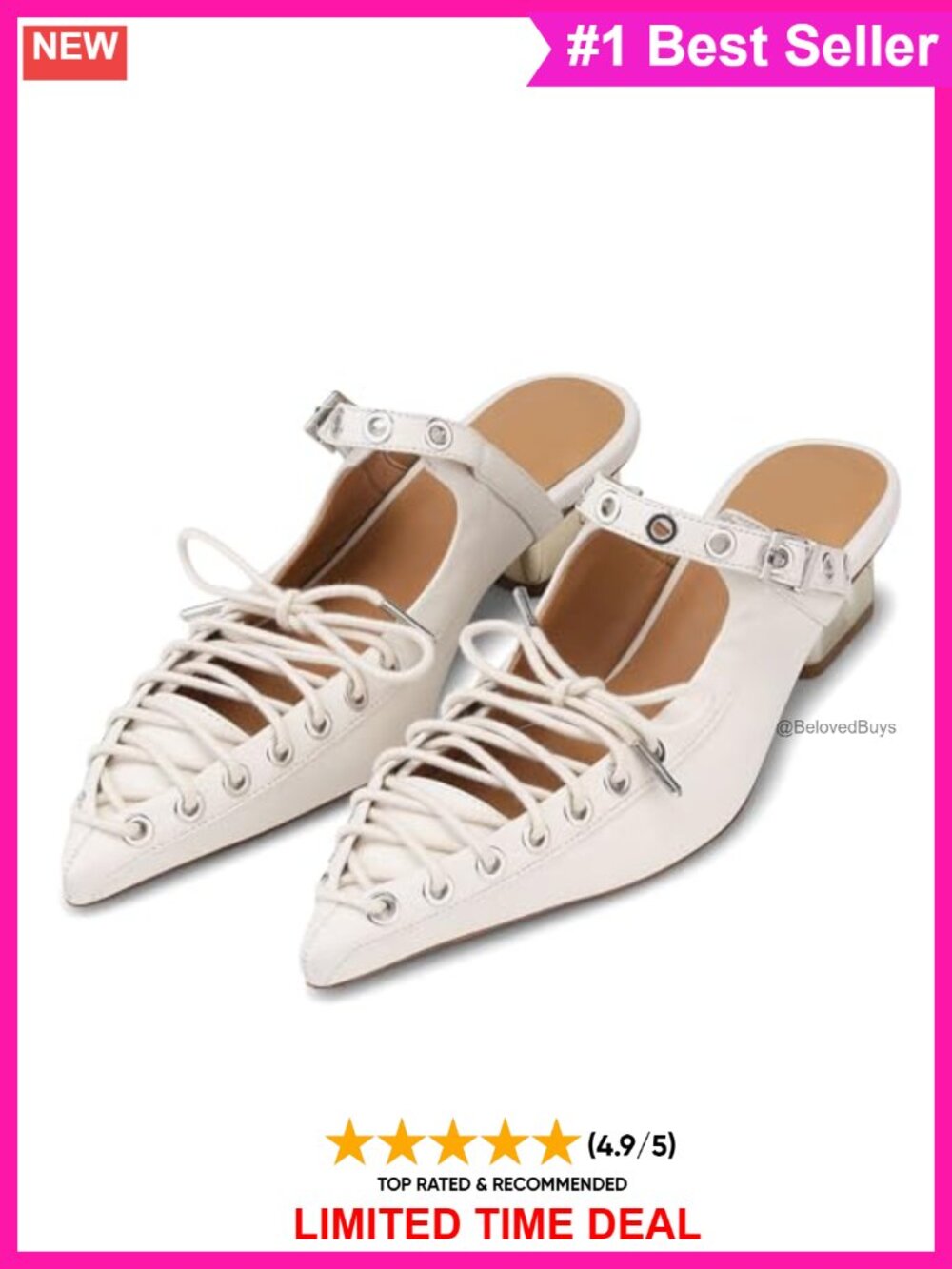 Lace-Up Slingback Pumps Pointed Toe Chunky Block Heel Mules with Adjustable